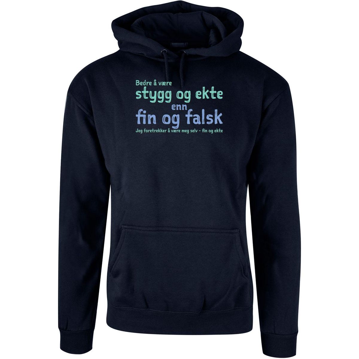 Fin og ekte Hettegenser FARGET Trykk