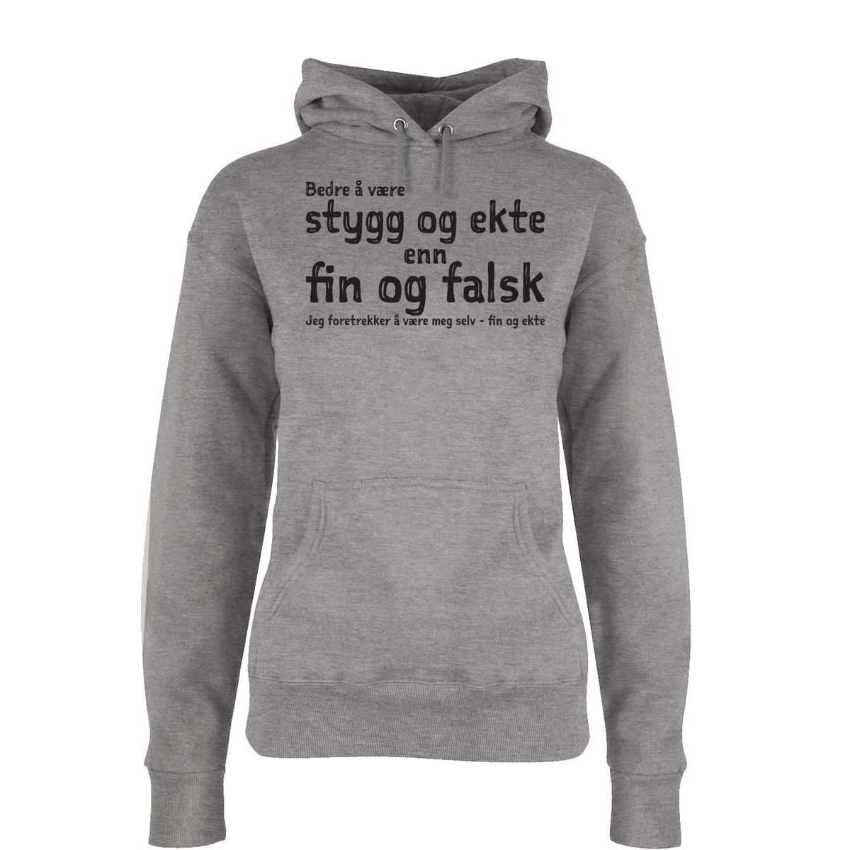 Fin og Ekte Hettegenser DAME SVART Trykk